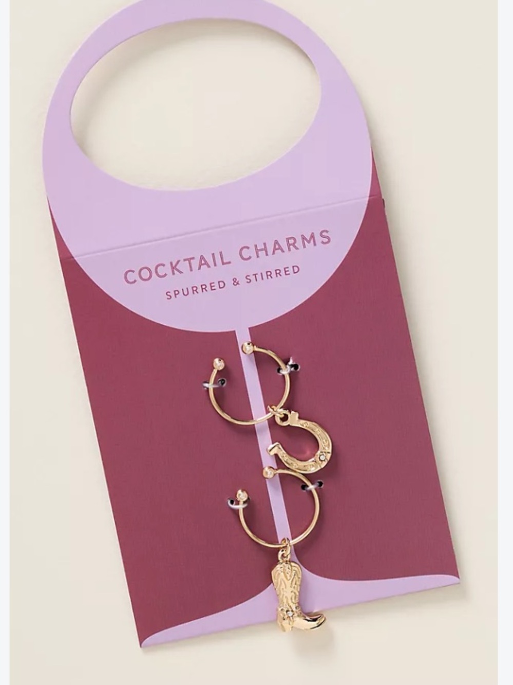 ANTHROPOLOGIE NWT 2pc cocktail wine charms -spurred & stirred-gold